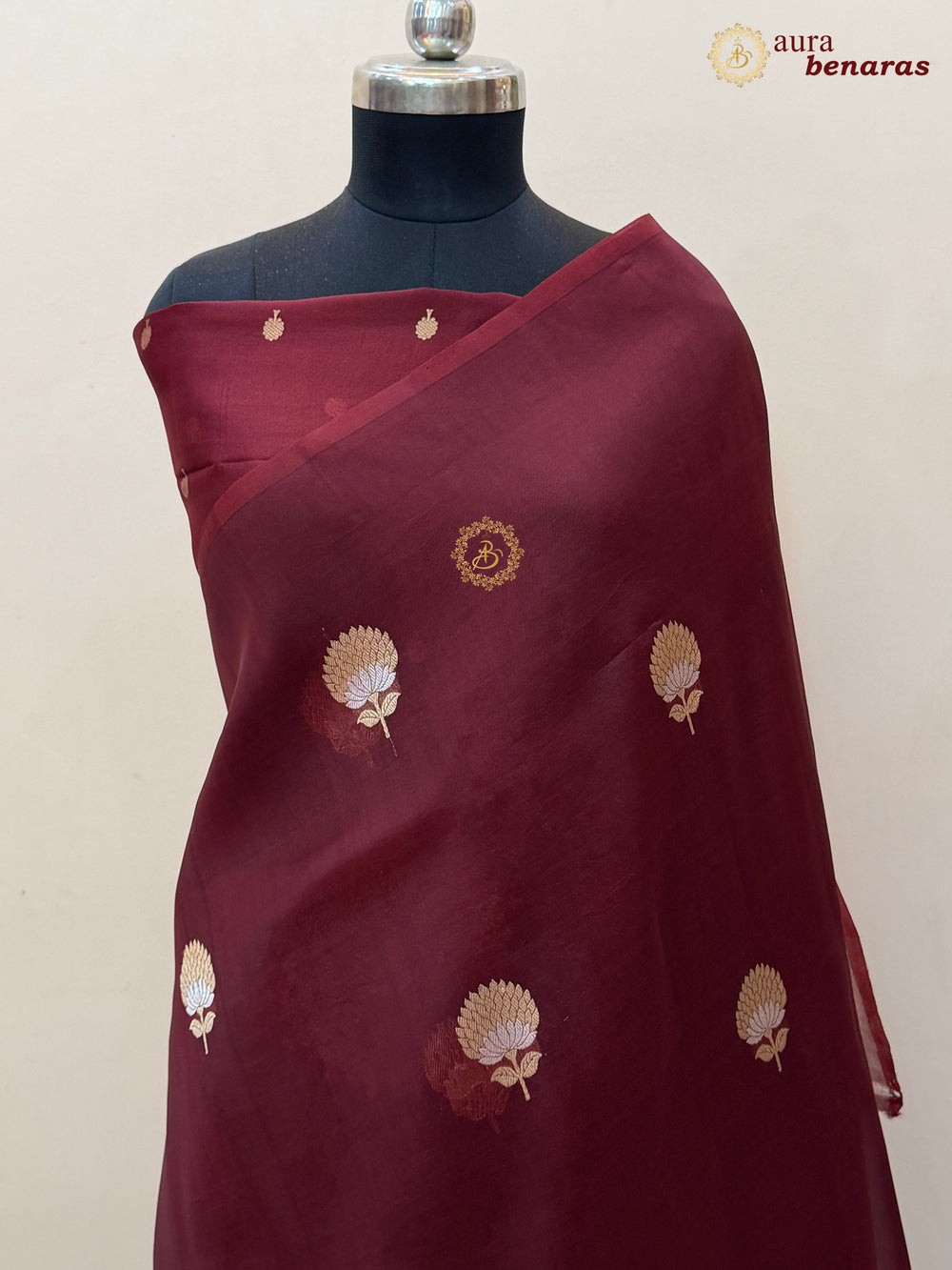 Maroon Kora Silk Banarasi Saree with Sona Rupa Butis