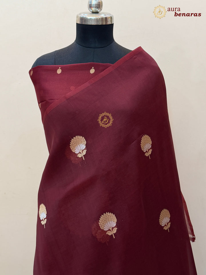 Maroon Kora Silk Banarasi Saree with Sona Rupa Butis