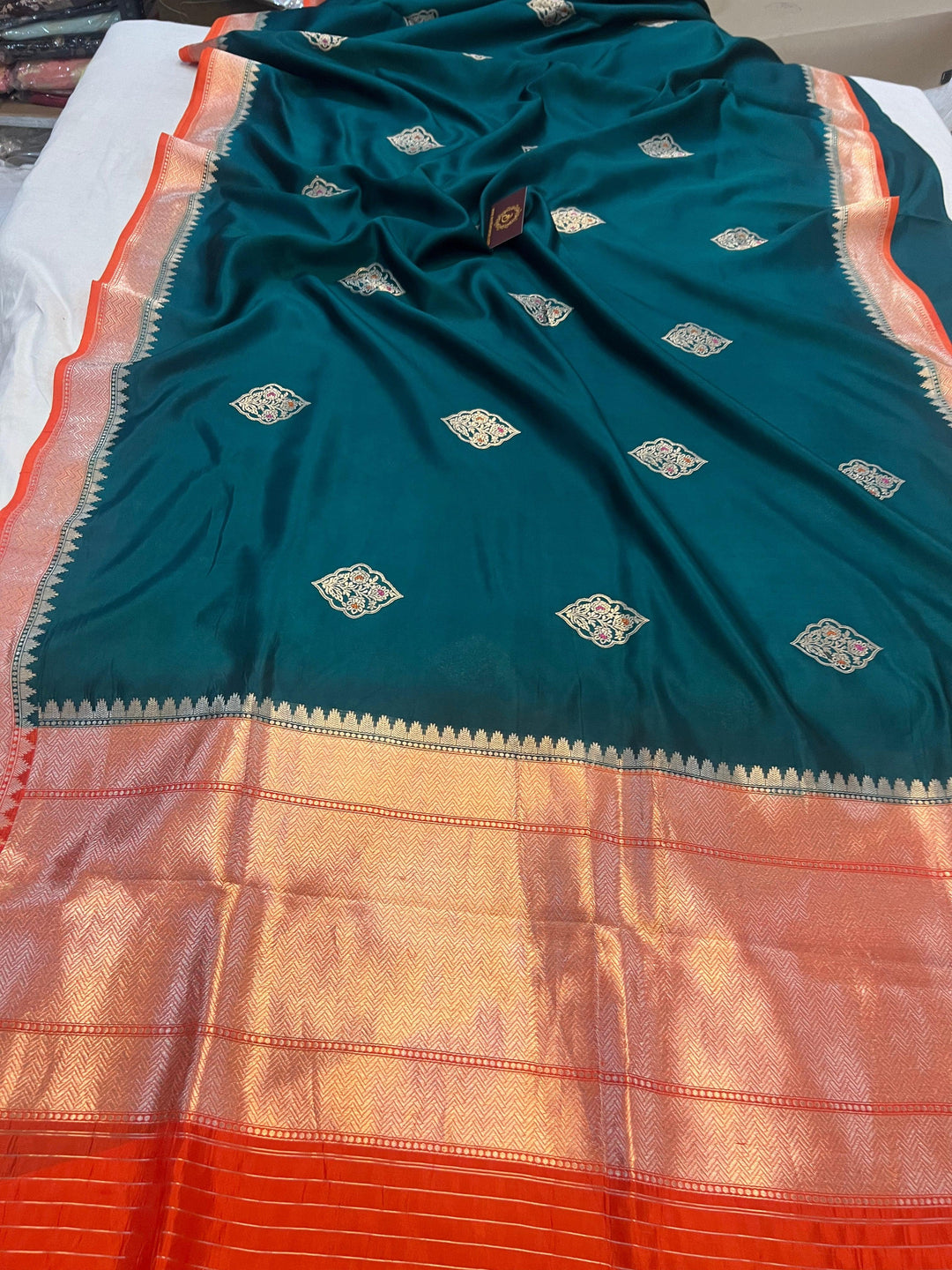 Teal Blue Pure Banarasi Handloom Silk Saree | Aura Benaras