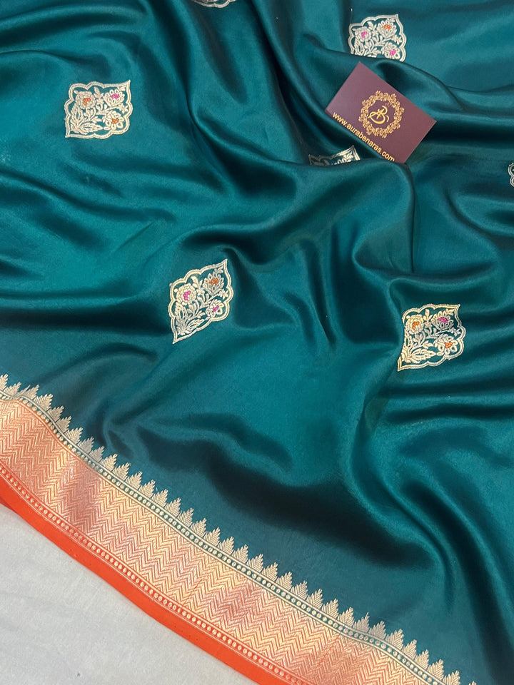 Teal Blue Pure Banarasi Handloom Silk Saree | Aura Benaras