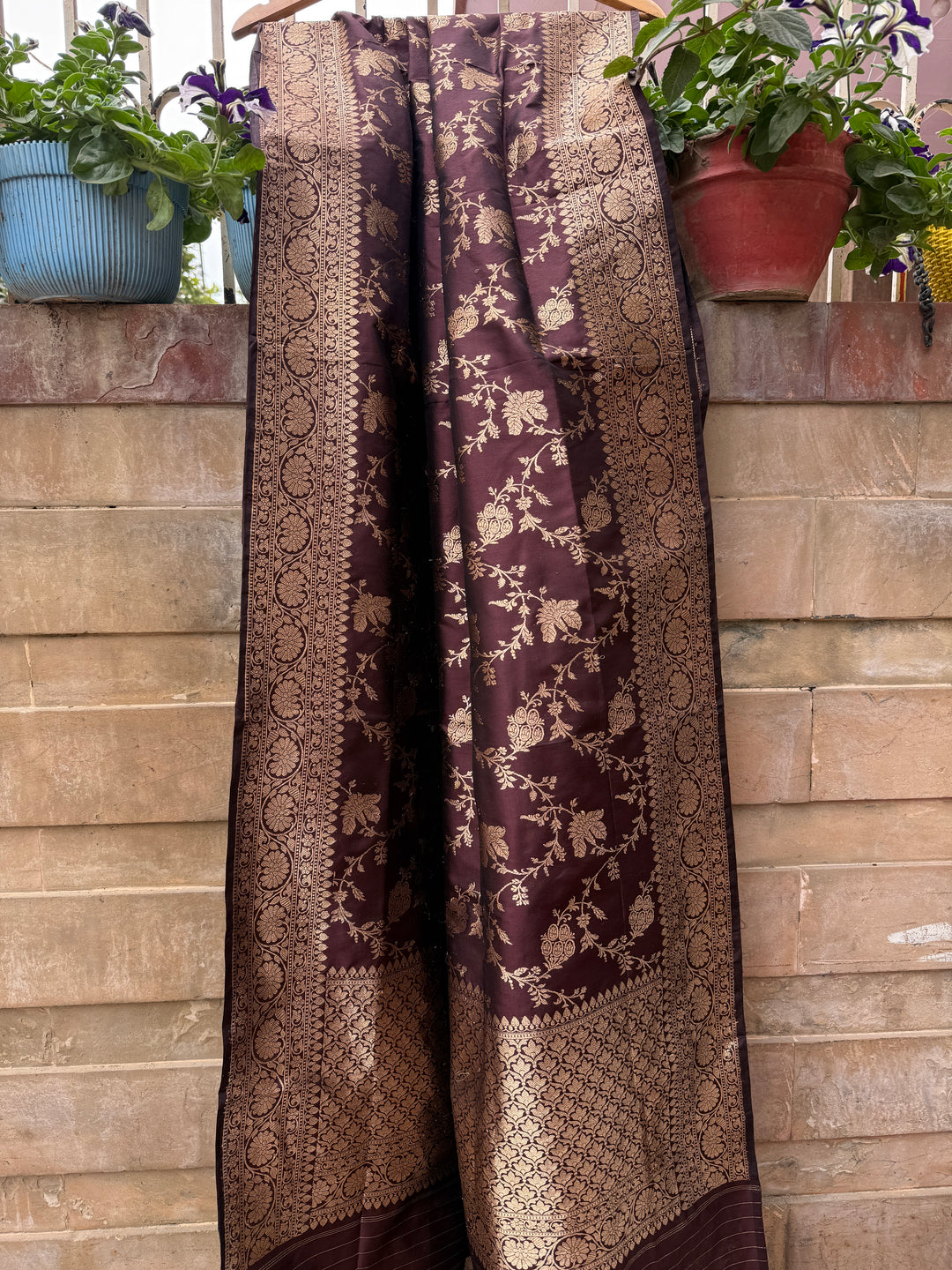 Coca Cola Shade Pure Banarasi Handloom Katan Silk Dupatta 