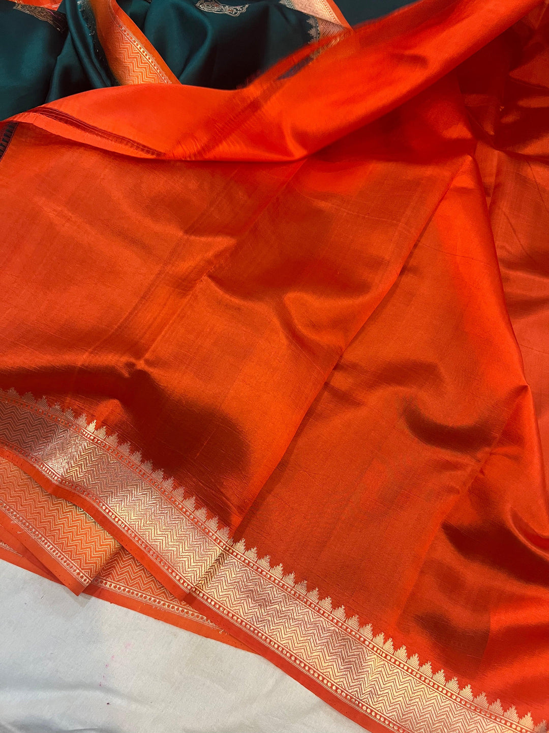 Teal Blue Pure Banarasi Handloom Silk Saree | Aura Benaras