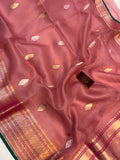 Onion shade Banarasi Handloom Kora Silk Saree - Aura Benaras