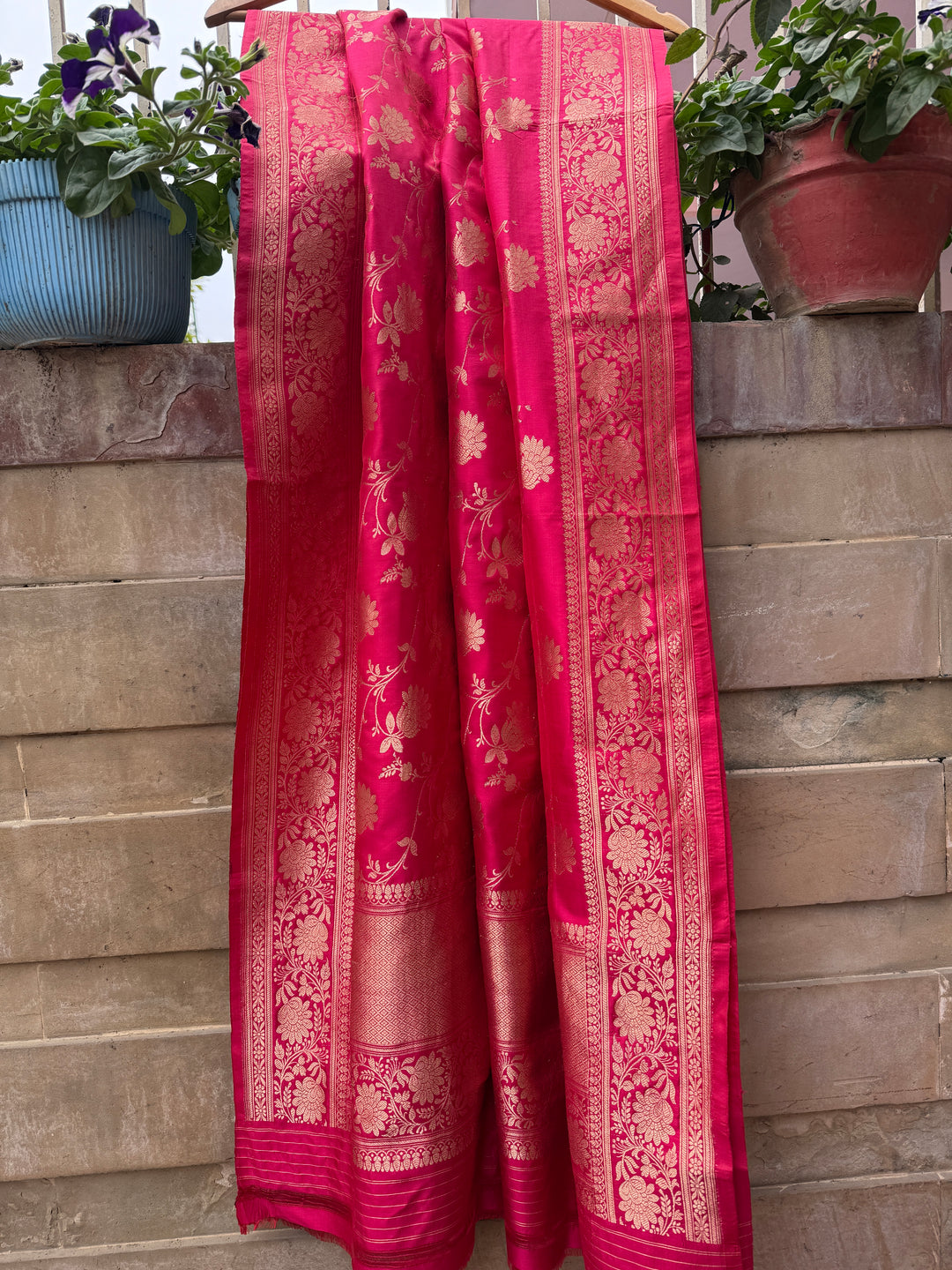 Rani Pink Pure Banarasi Handloom Katan Silk Dupatta 