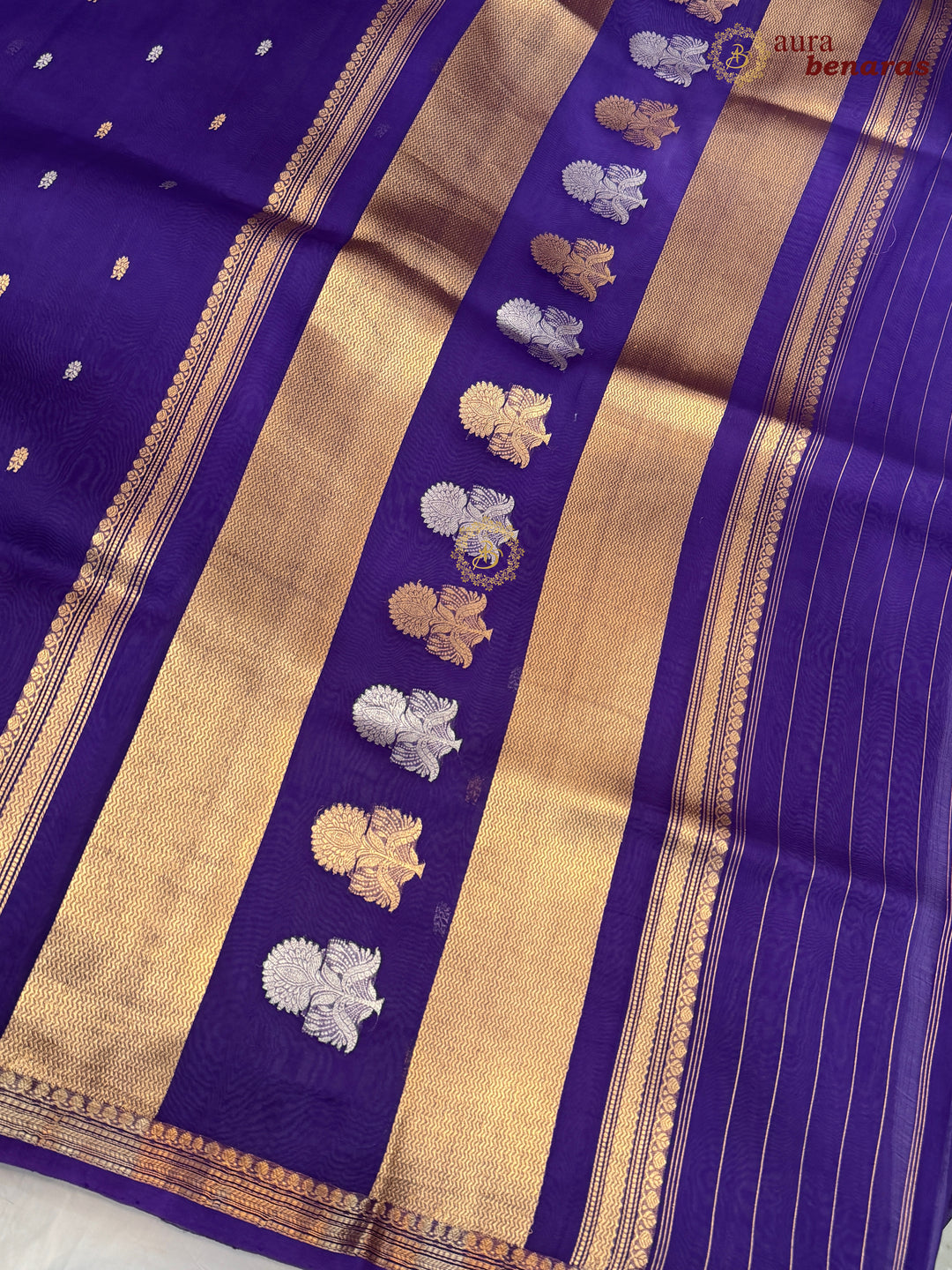 Pure Purple Kora Silk Banarasi Saree with Kadhwa Flower Butas