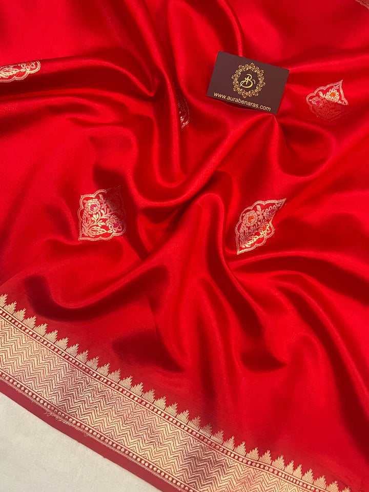 Buy Red Pure Banarasi Handloom Silk Saree | Aura Benaras