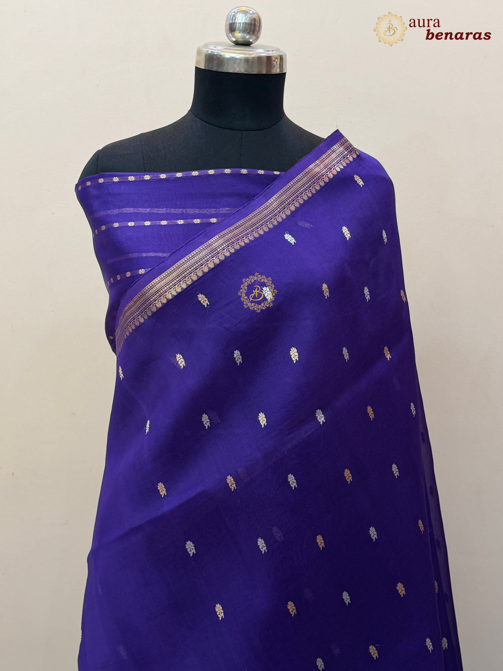 Pure Purple Kora Silk Banarasi Saree with Kadhwa Flower Butas