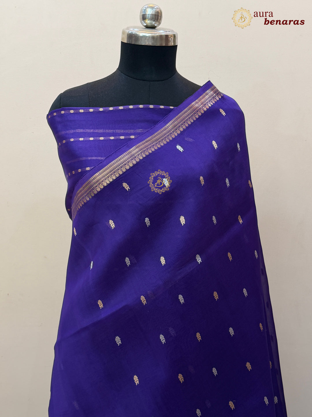 Pure Purple Kora Silk Banarasi Saree with Kadhwa Flower Butas