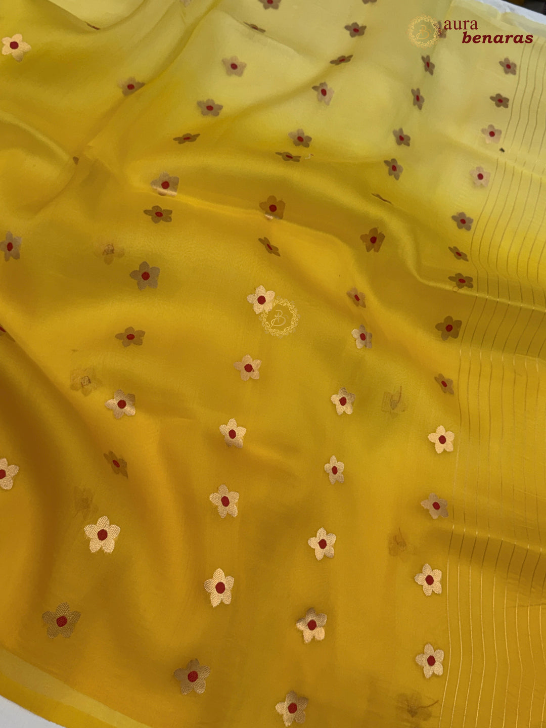 Yellow Pure Kora Silk Banarasi Saree with Kadhwa Zari Butas