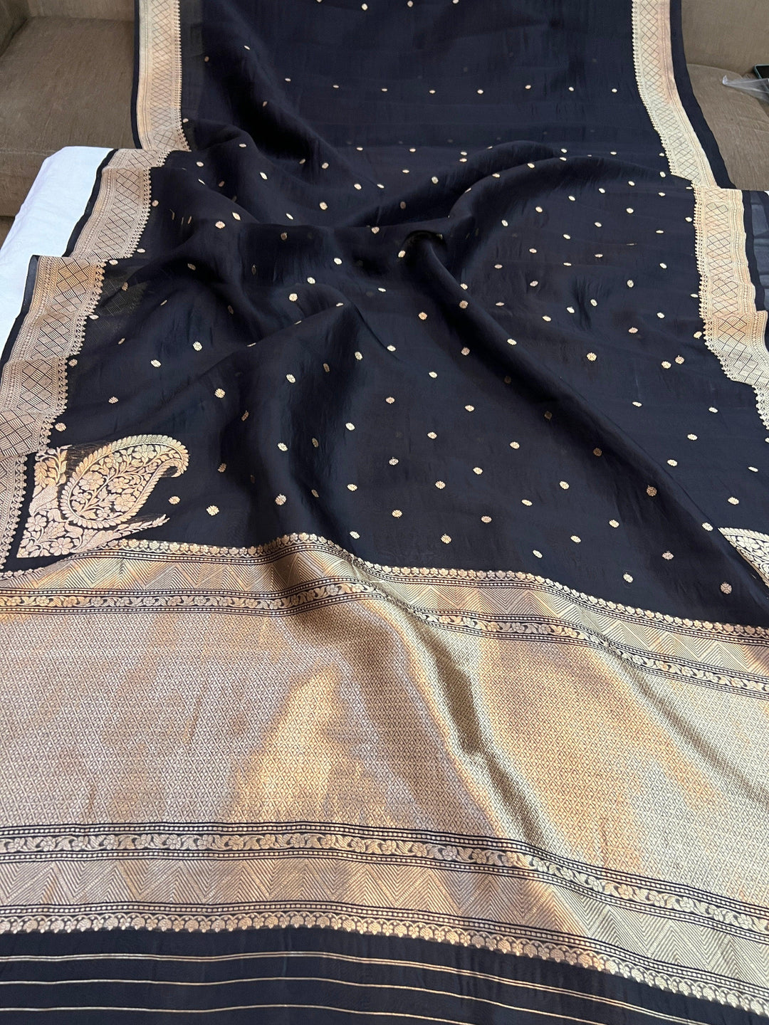 Black Pure Kora Silk Banarasi Saree | Butis & Konia