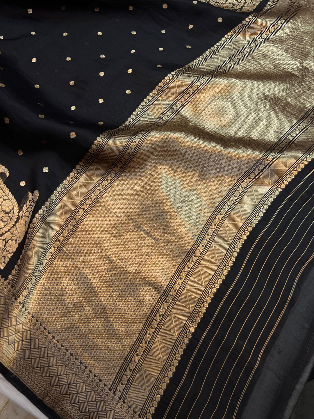 Black Pure Kora Silk Banarasi Saree | Butis & Konia