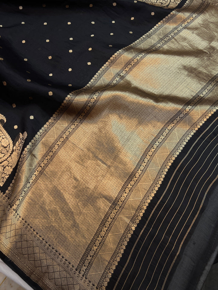 Black Pure Kora Silk Banarasi Saree | Butis & Konia