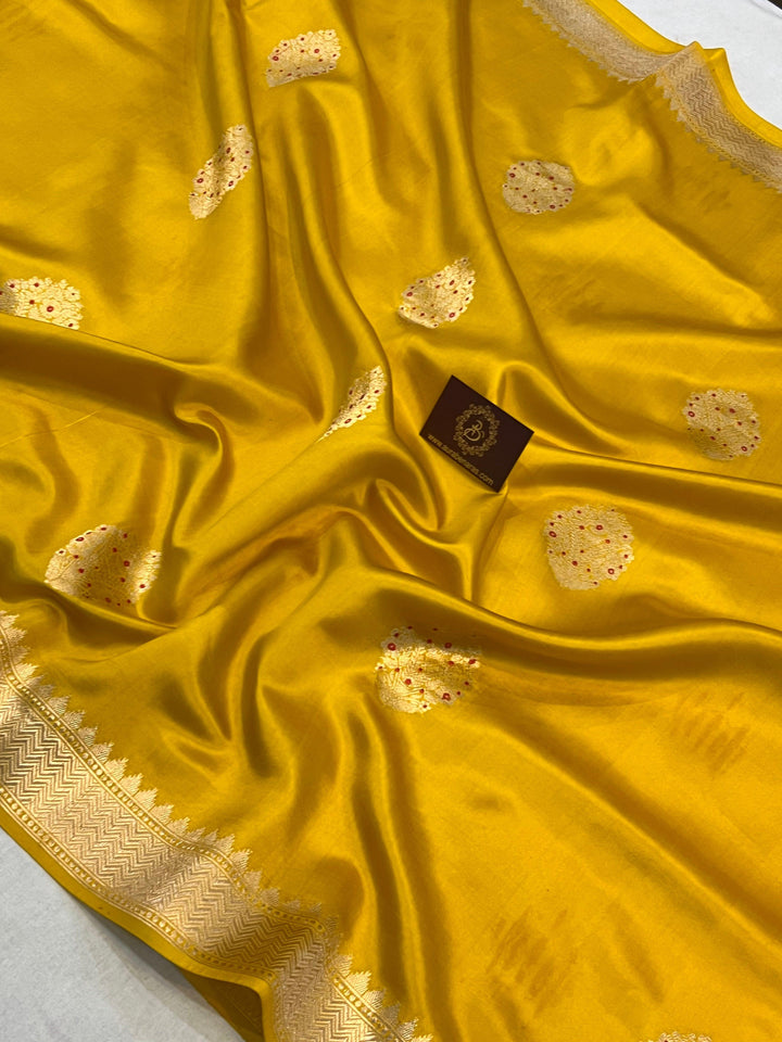 Yellow Pure Banarasi Handloom Silk Saree | Aura Benaras