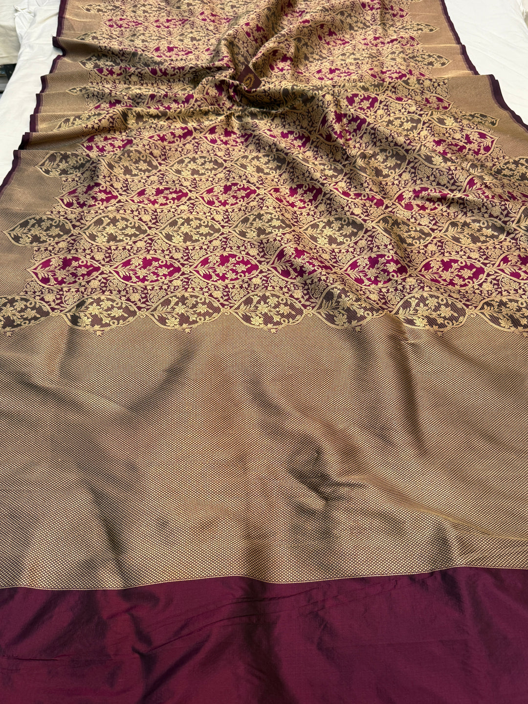 Wine Pure Katan silk Handloom Banarasi Saree