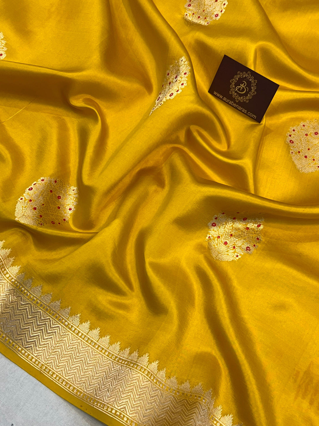 Yellow Pure Banarasi Handloom Silk Saree | Aura Benaras