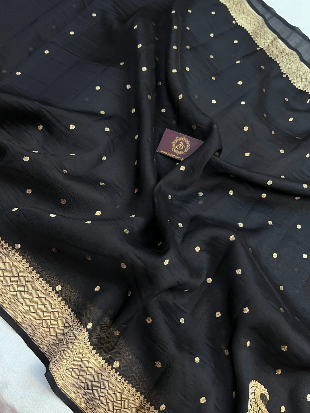 Black Pure Kora Silk Banarasi Saree | Butis & Konia