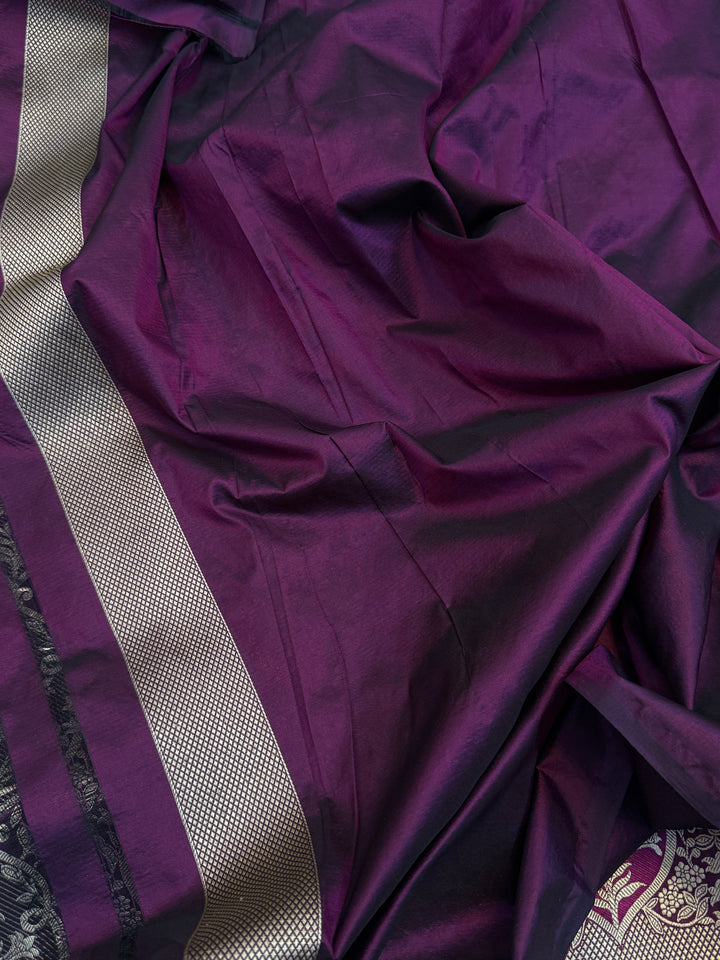 Wine Pure Katan silk Handloom Banarasi Saree