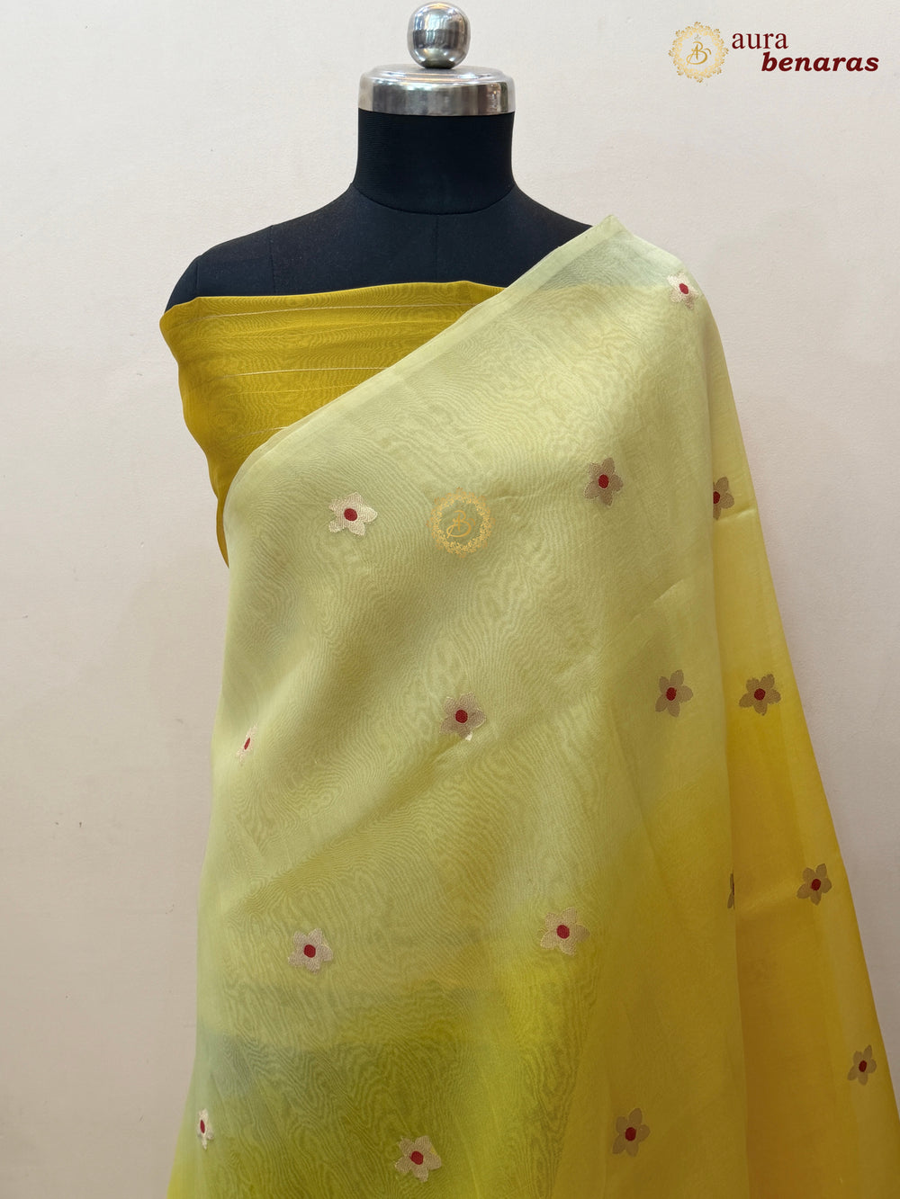 Yellow Pure Kora Silk Banarasi Saree with Kadhwa Zari Butas