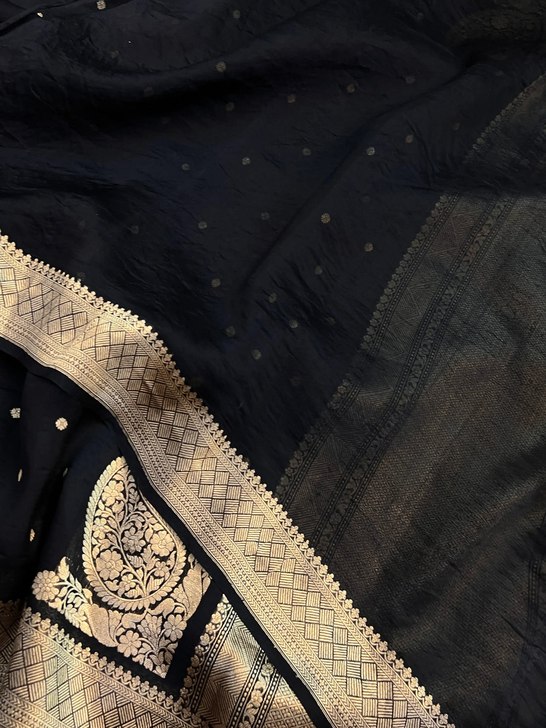 Black Pure Kora Silk Banarasi Saree | Butis & Konia