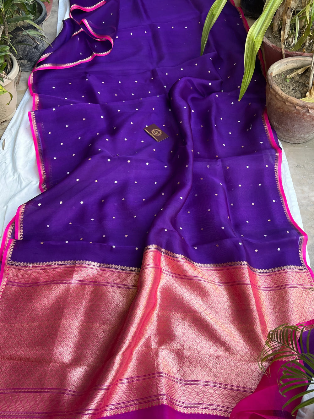 Purple Kora Silk Banarasi Saree with Zari Butis 