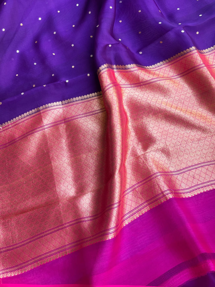 Purple Kora Silk Banarasi Saree with Zari Butis 