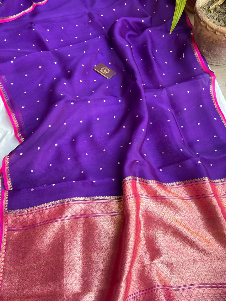 Purple Kora Silk Banarasi Saree with Zari Butis 