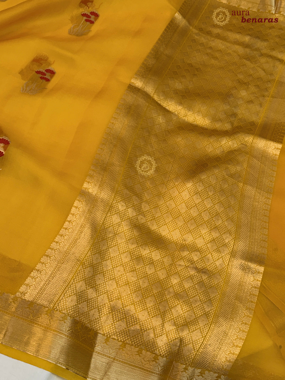 Yellow Kora Silk Banarasi Saree with Kadhwa Zari & Meenakari