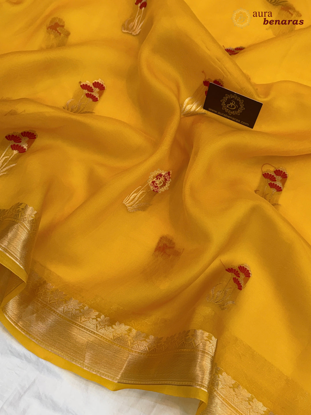 Yellow Kora Silk Banarasi Saree with Kadhwa Zari & Meenakari