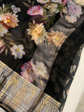 Black Banarasi Handloom Kora Silk Saree - Aura Benaras