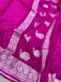 Hot Pink Khaddi Chiffon Banarasi Handloom Saree - Aura Benaras