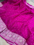 Hot Pink Khaddi Chiffon Banarasi Handloom Saree - Aura Benaras