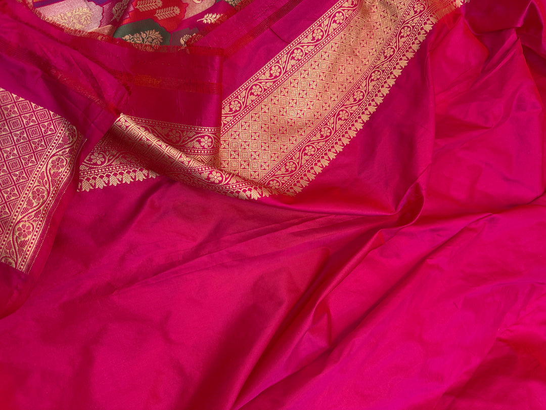Buy Rani Pink Rangkaat Banarasi Katan Silk Saree 