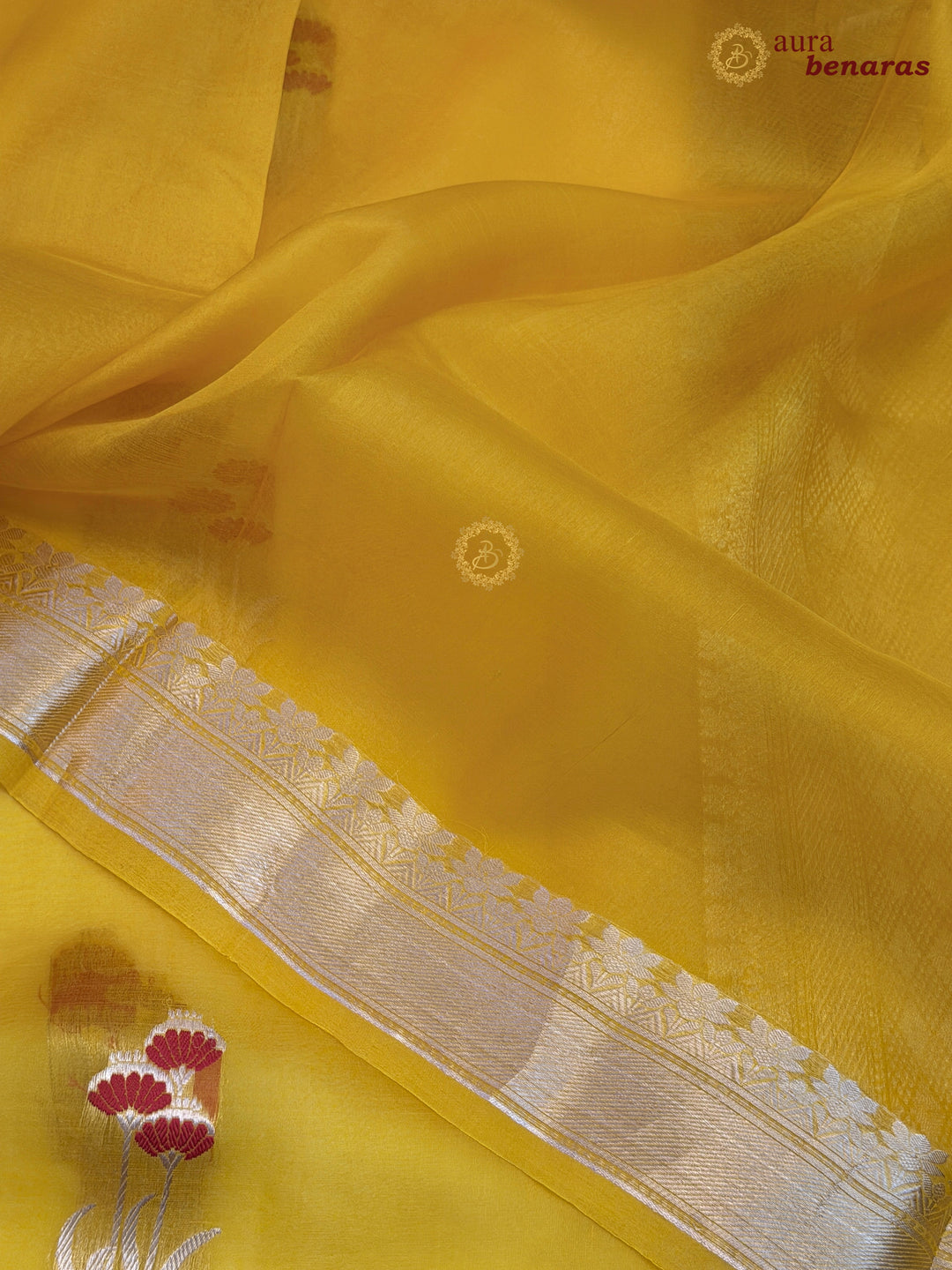 Yellow Kora Silk Banarasi Saree with Kadhwa Zari & Meenakari