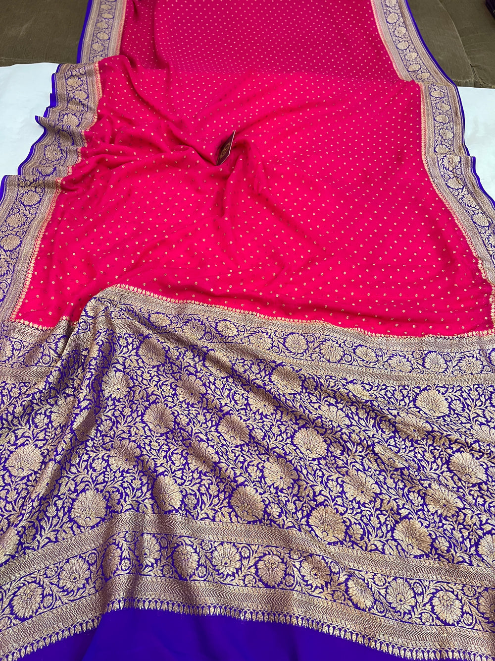 Rani Pink Pure Banarasi Khaddi Georgette Saree