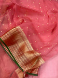 Pre Order :: Strawberry Pink Banarasi Handloom Kora Silk Saree