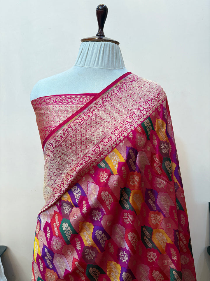Buy Rani Pink Rangkaat Banarasi Katan Silk Saree 