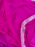 Hot Pink Khaddi Chiffon Banarasi Handloom Saree - Aura Benaras