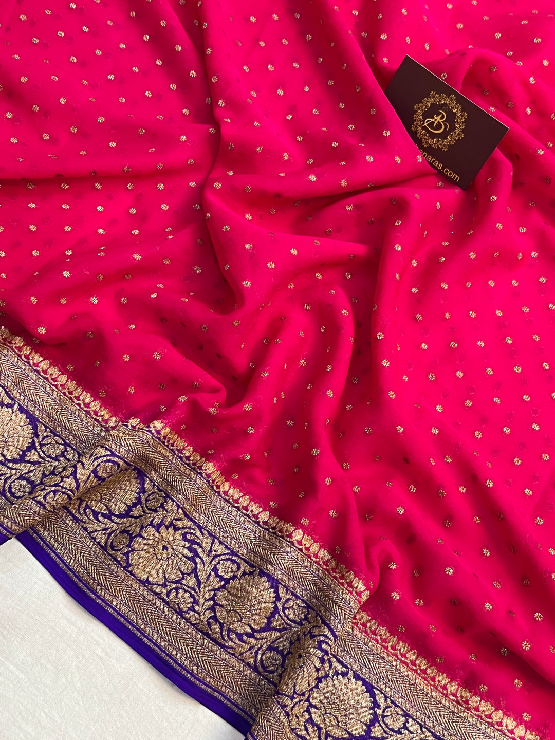 Rani Pink Pure Banarasi Khaddi Georgette Saree