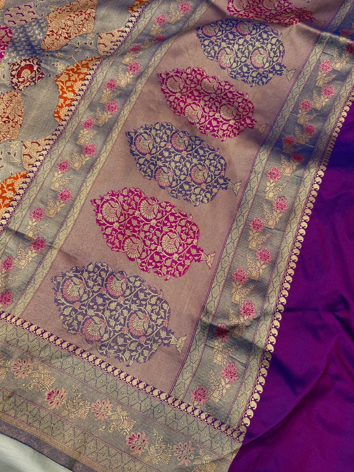 Purple Pure Katan silk Handloom Banarasi Saree