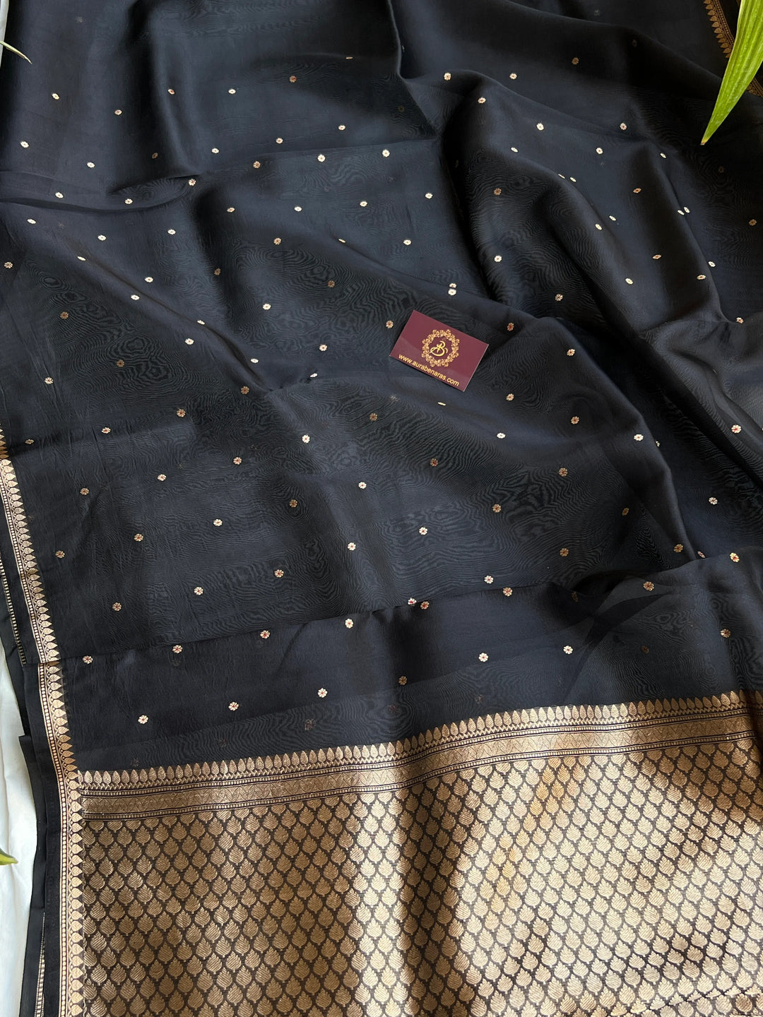Black Kora Silk Banarasi Saree with Zari Butis 