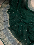 Bottle Green Pure Banarasi Khaddi Georgette Saree -Aura Benaras