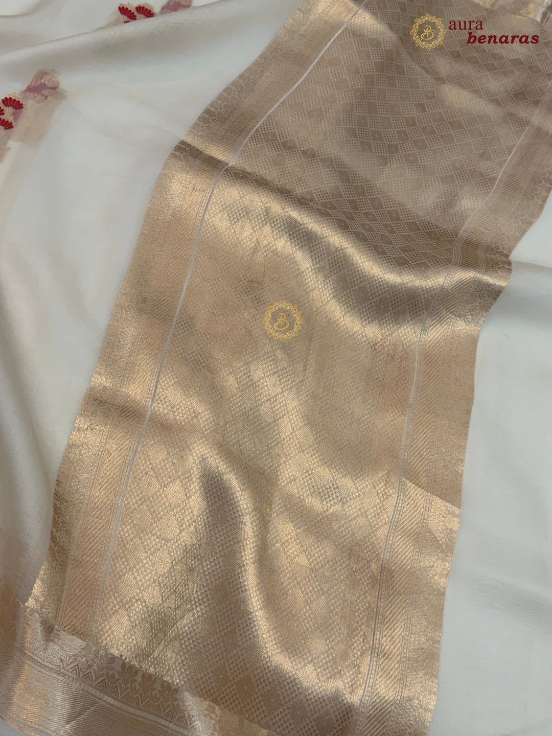 Off White Kora Silk Banarasi Saree with Kadhwa Zari & Meenakari