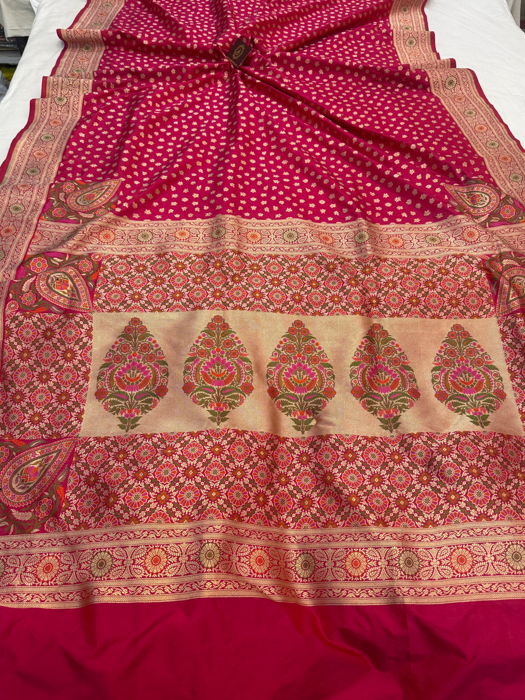 Rani Pink Pure Katan Silk Banarasi Saree with Meenakari Pallu