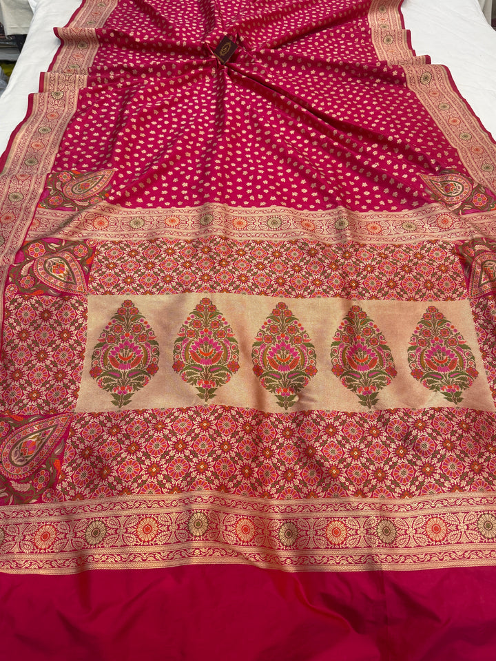 Rani Pink Pure Katan Silk Banarasi Saree with Meenakari Pallu
