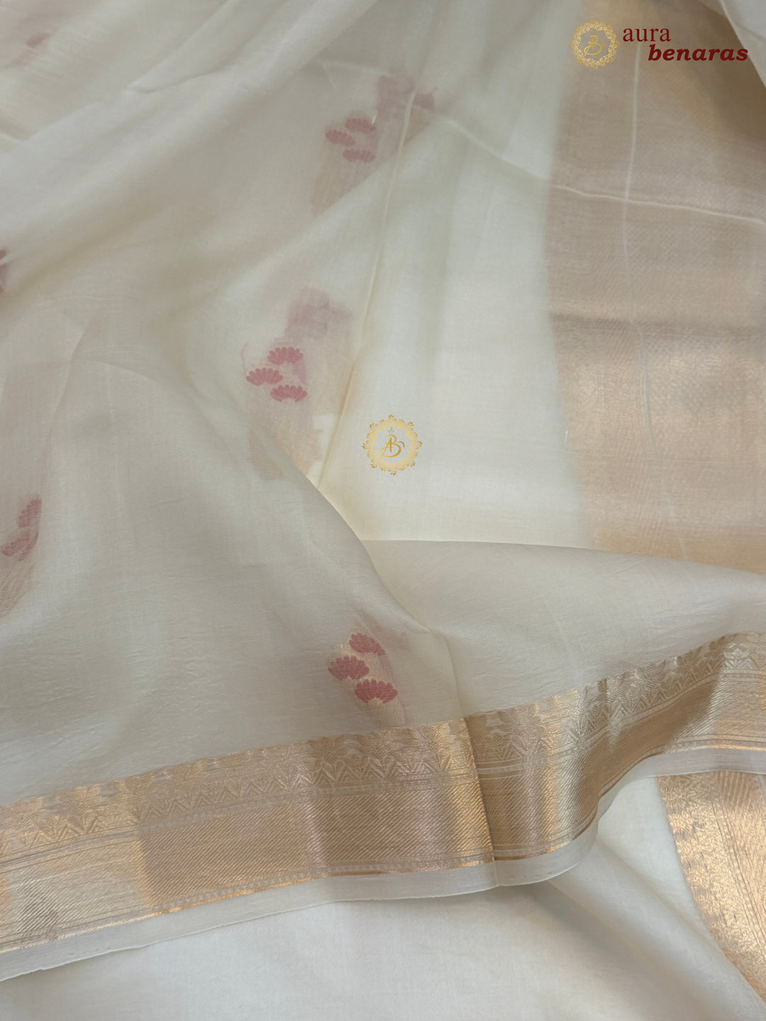 Off White Kora Silk Banarasi Saree with Kadhwa Zari & Meenakari