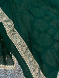 Bottle Green Pure Banarasi Khaddi Georgette Saree -Aura Benaras