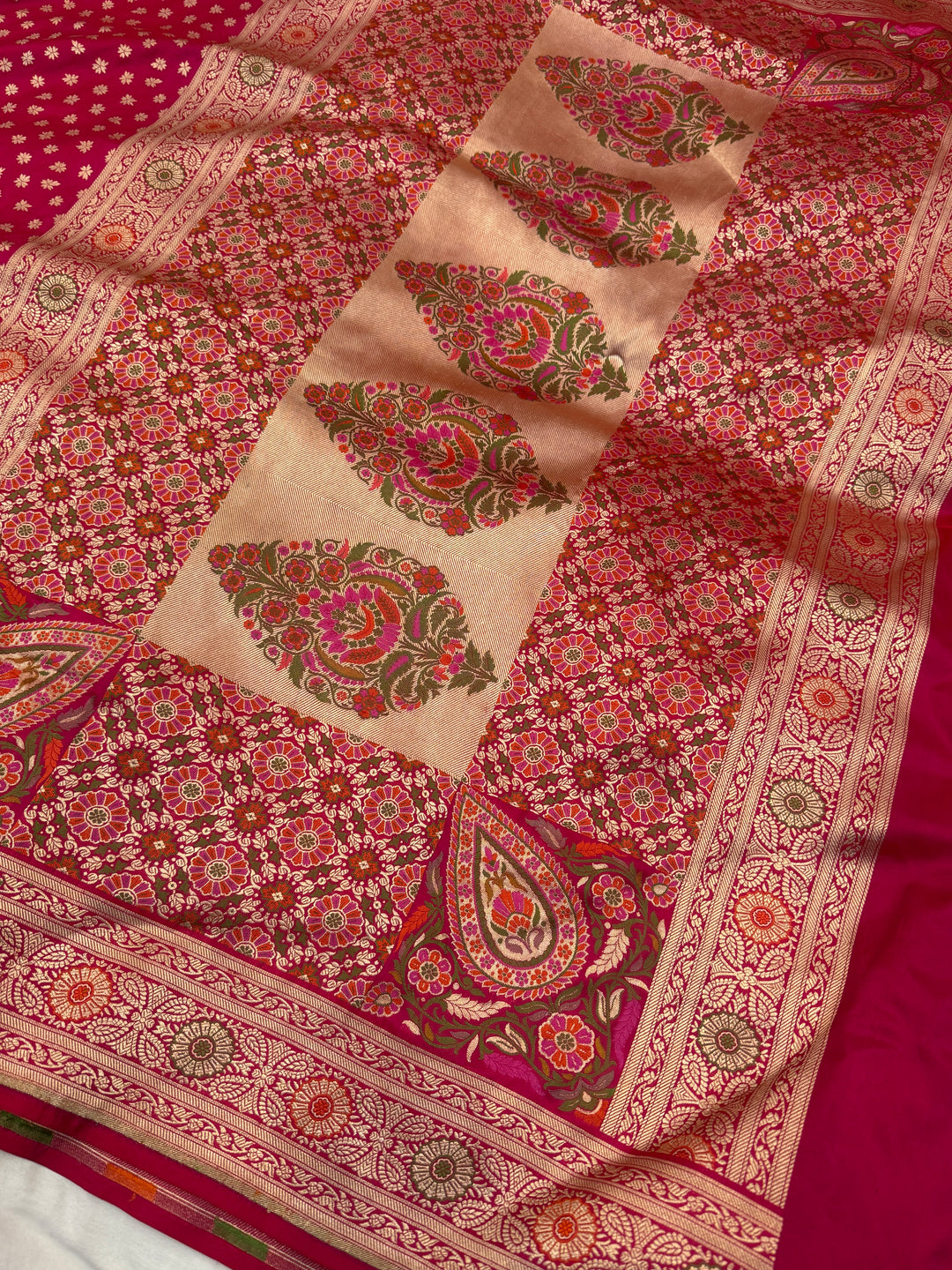Rani Pink Pure Katan Silk Banarasi Saree with Meenakari Pallu