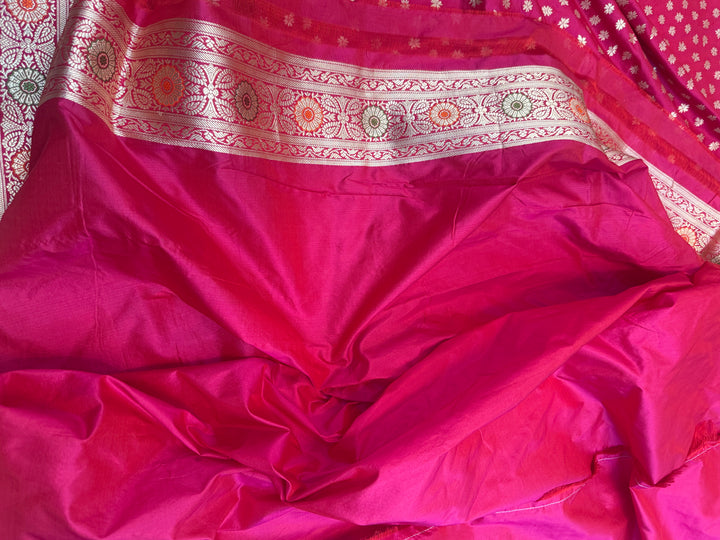 Rani Pink Pure Katan Silk Banarasi Saree with Meenakari Pallu