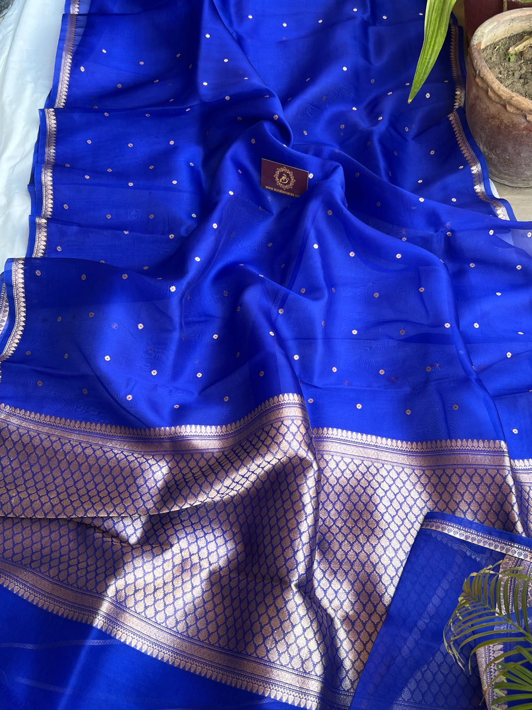Royal Blue Pure Kora Silk Handloom Banarasi Saree