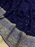 Navy Blue Pure Banarasi Khaddi Georgette Saree - Aura Benaras